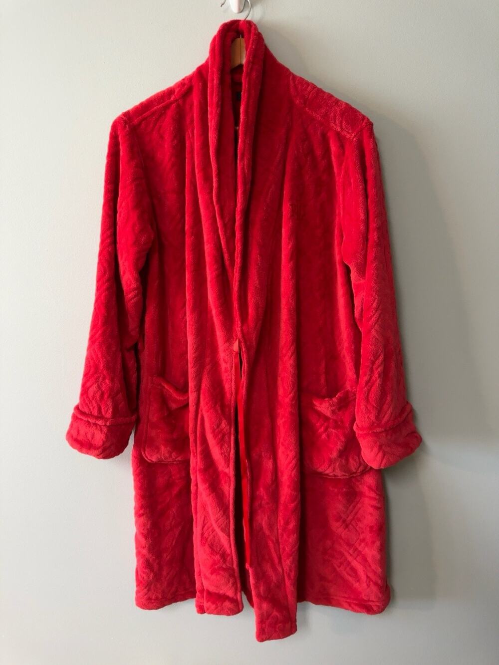 Lauren Ralph Lauren Red Plush Fleece Robe Women’s Medium RLL Embroidered